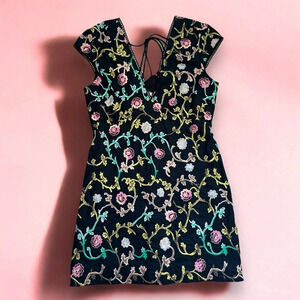 Beautiful new short black embroidered Anthropologie Dress.
